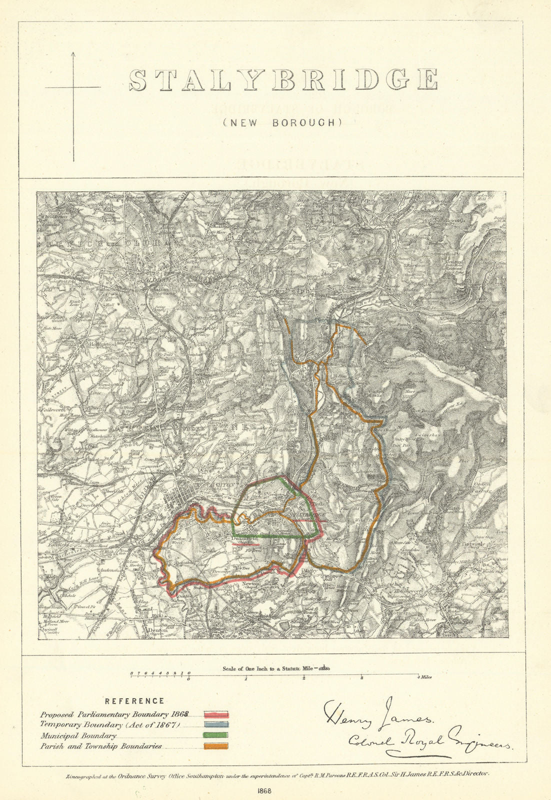 Stalybridge, Manchester. JAMES. Parliamentary Boundary Commission 1868 old map